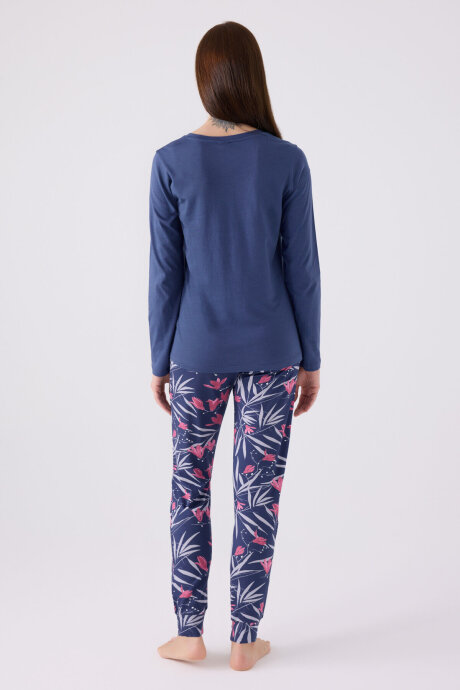 Pierre Cardin Kadın Pamuklu V Yaka Pigment Baskılı Kışlık Regular Fit Mavi Pijama Takımı PC8902-S-V1 - 5