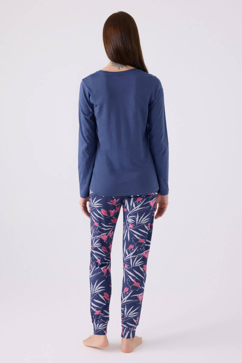 Pierre Cardin Kadın Pamuklu V Yaka Pigment Baskılı Kışlık Regular Fit Mavi Pijama Takımı PC8902-S-V1 - 5