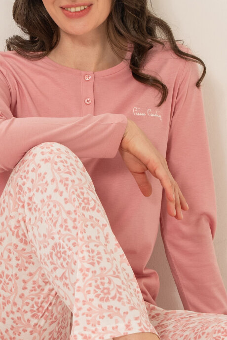 Pierre Cardin Kadın Pamuklu Pembe Düğmeli Yaka Uzun Kol Pijama Takım PC9270-S-V2