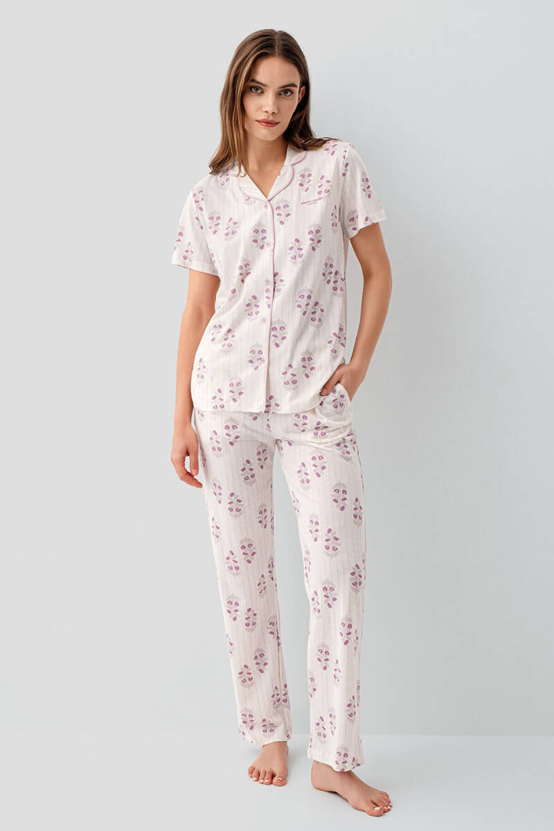 Pierre Cardin Kadın Pamuklu Gömlek Yaka Nakışlı Yazlık Regular Fit Pembe Pijama Takımı PC9215-S-V2 - 2