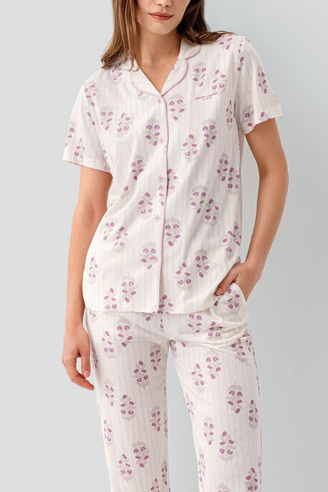 Pierre Cardin Kadın Pamuklu Gömlek Yaka Nakışlı Yazlık Regular Fit Pembe Pijama Takımı PC9215-S-V2 - 3
