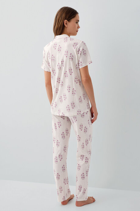 Pierre Cardin Kadın Pamuklu Gömlek Yaka Nakışlı Yazlık Regular Fit Pembe Pijama Takımı PC9215-S-V2 - 4