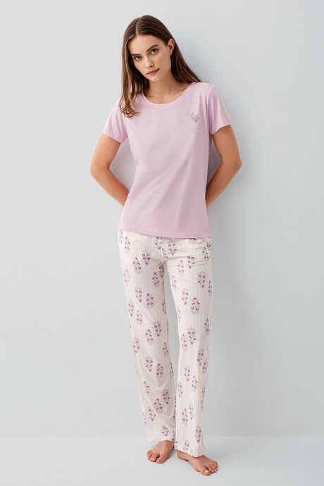 Pierre Cardin Kadın Bisiklet Yaka Nakışlı Yazlık Regular Fit Pembe Pijama Takımı PC9213-S-V2 (1)