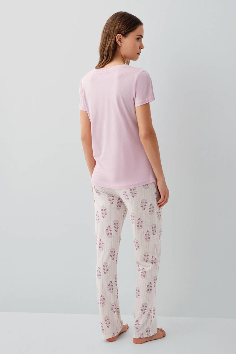 Pierre Cardin Kadın Pamuklu Bisiklet Yaka Nakışlı Yazlık Regular Fit Pembe Pijama Takımı PC9213-S-V2 - 4