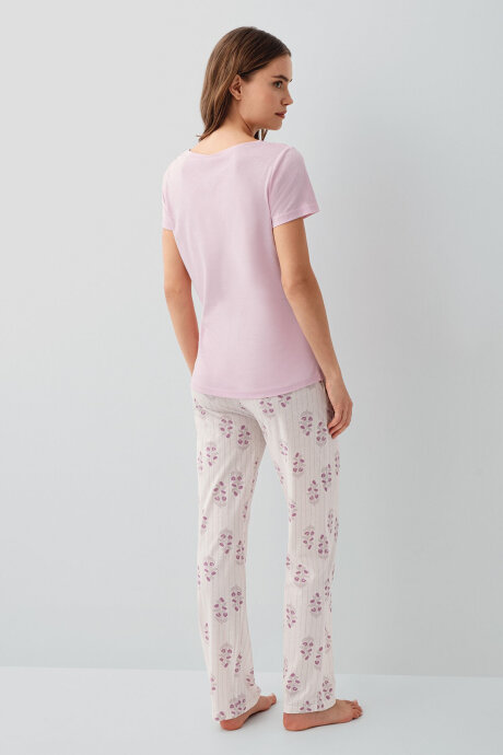 Pierre Cardin Kadın Pamuklu Bisiklet Yaka Nakışlı Yazlık Regular Fit Pembe Pijama Takımı PC9214-S-V2 - 4
