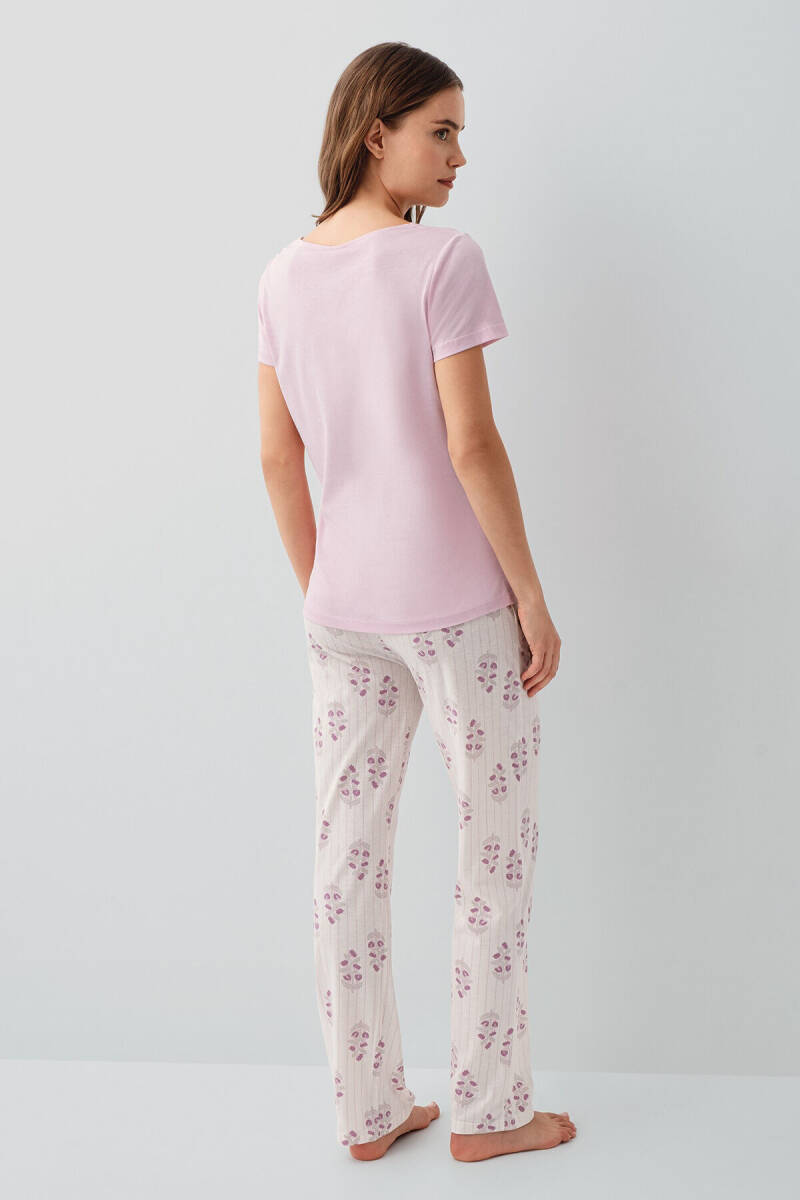 Pierre Cardin Kadın Pamuklu Bisiklet Yaka Nakışlı Yazlık Regular Fit Pembe Pijama Takımı PC9214-S-V2 - 4