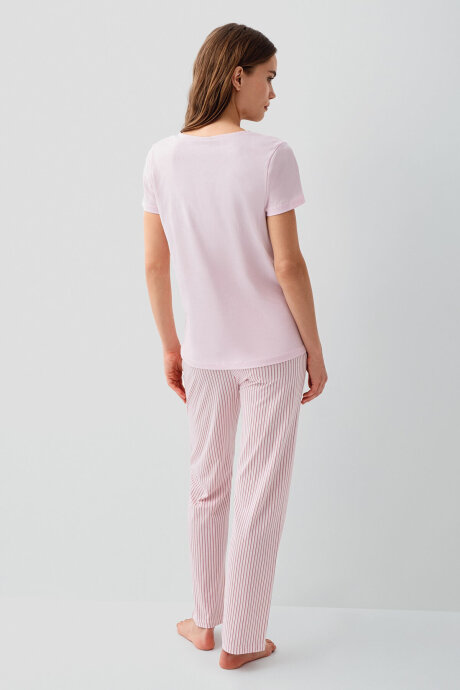 Pierre Cardin Kadın Pamuklu V Yaka Nakışlı Yazlık Regular Fit Pembe Pijama Takımı PC9202-S-V1 - 4