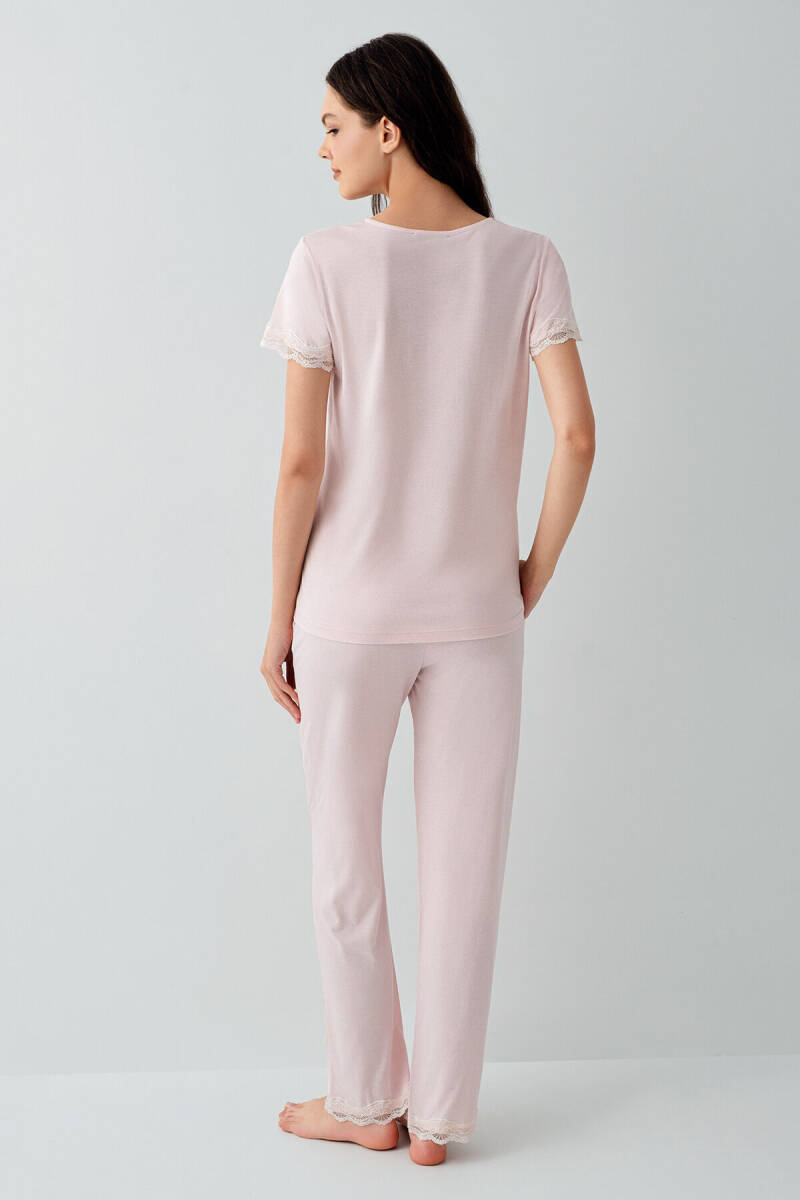 Pierre Cardin Kadın Pamuklu V Yaka Nakışlı Yazlık Regular Fit Pembe Pijama Takımı PC9217-S-V1 - 3