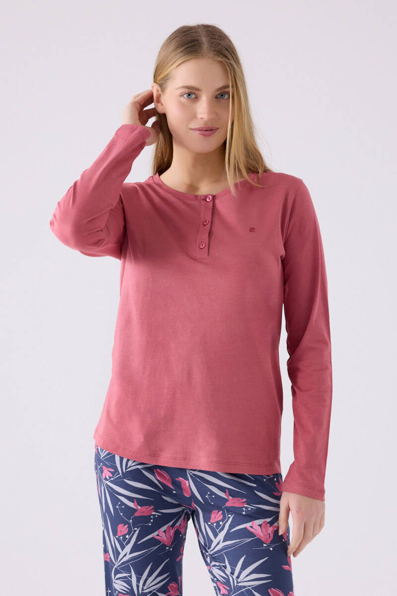 Pierre Cardin Kadın Pamuklu Hakim Yaka Pigment Baskılı Kışlık Regular Fit Pembe Pijama Takımı PC8903-S-V1 - 2