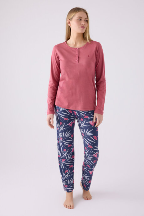 Pierre Cardin Kadın Pamuklu Hakim Yaka Pigment Baskılı Kışlık Regular Fit Pembe Pijama Takımı PC8903-S-V1 - 3
