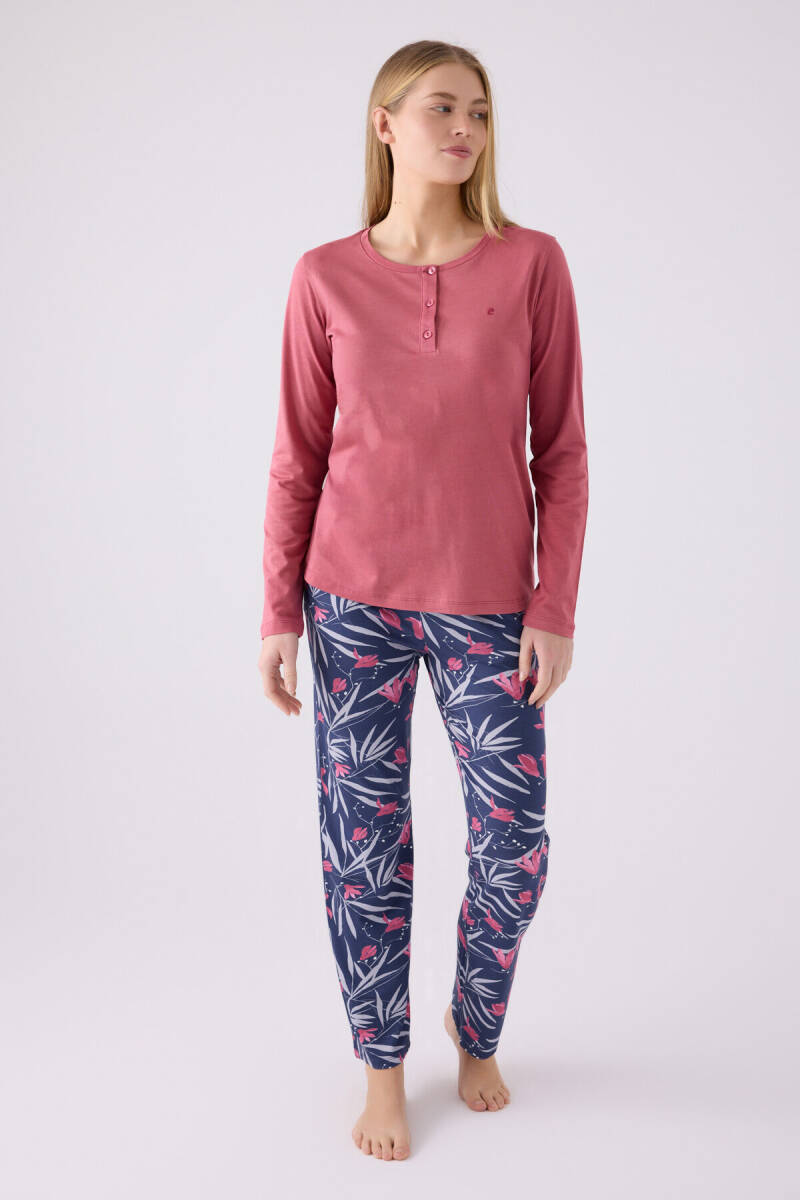 Pierre Cardin Kadın Pamuklu Hakim Yaka Pigment Baskılı Kışlık Regular Fit Pembe Pijama Takımı PC8903-S-V1 - 3
