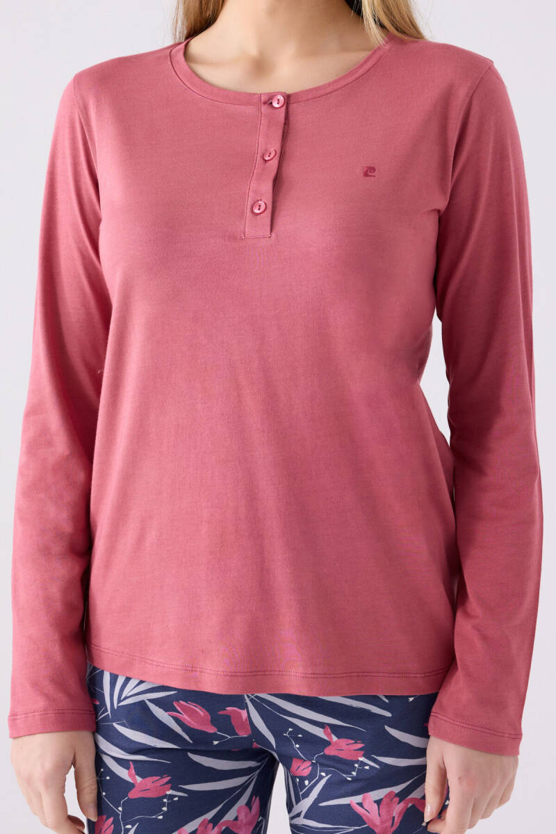 Pierre Cardin Kadın Pamuklu Hakim Yaka Pigment Baskılı Kışlık Regular Fit Pembe Pijama Takımı PC8903-S-V1 - 4