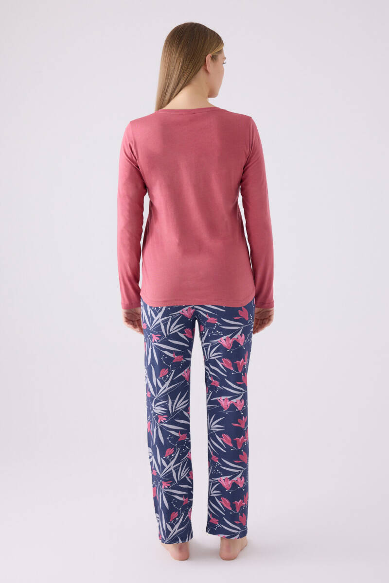 Pierre Cardin Kadın Pamuklu Hakim Yaka Pigment Baskılı Kışlık Regular Fit Pembe Pijama Takımı PC8903-S-V1 - 5