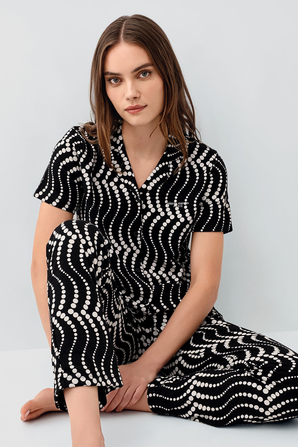 Pierre Cardin Kadın Siyah Gömlek Pijama Takım