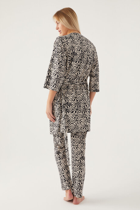 Pierre Cardin Kadın Kruvaze Pigment Baskılı Yazlık Regular Fit Siyah Pijama Takımı PC8790-S-V1 - 6