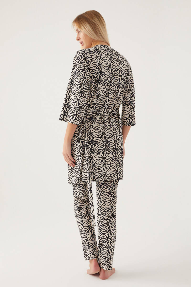 Pierre Cardin Kadın Kruvaze Pigment Baskılı Yazlık Regular Fit Siyah Pijama Takımı PC8790-S-V1 - 6