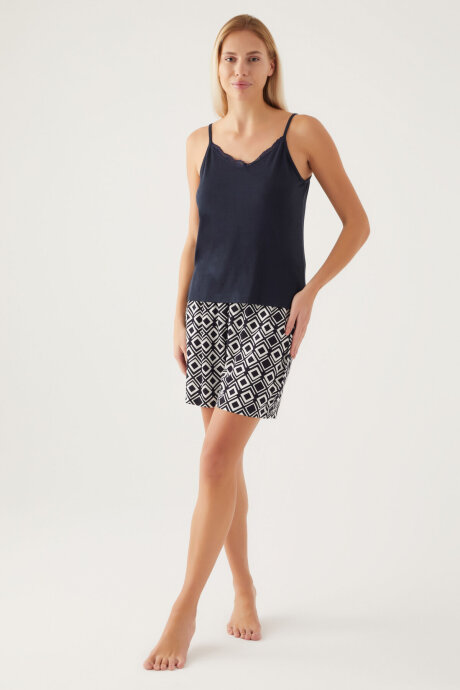 Pierre Cardin Kadın Pamuklu Kruvaze Pigment Baskılı Yazlık Regular Fit Siyah Pijama Takımı PC8839-S-V1 - 4