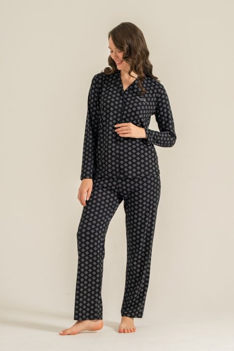 Pierre Cardin Kadın Pamuklu Siyah Nakışlı Gömlek Pijama Takımı PC9290-S-V1 - 7