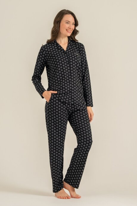 Pierre Cardin Kadın Pamuklu Siyah Nakışlı Gömlek Pijama Takımı PC9290-S-V1 - 3