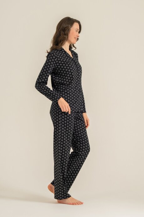 Pierre Cardin Kadın Pamuklu Siyah Nakışlı Gömlek Pijama Takımı PC9290-S-V1 - 8
