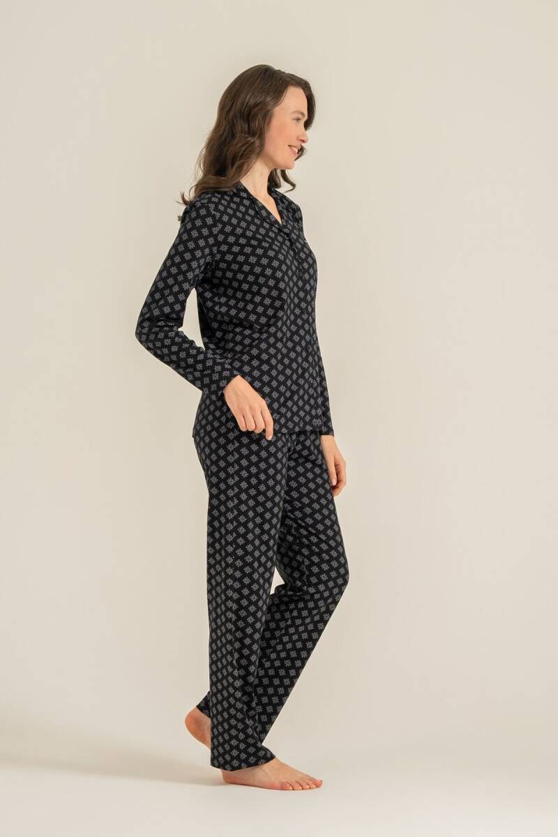Pierre Cardin Kadın Pamuklu Siyah Nakışlı Gömlek Pijama Takımı PC9290-S-V1 - 8