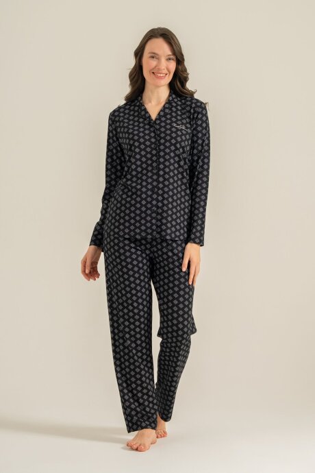 Pierre Cardin Kadın Pamuklu Siyah Nakışlı Gömlek Pijama Takımı PC9290-S-V1