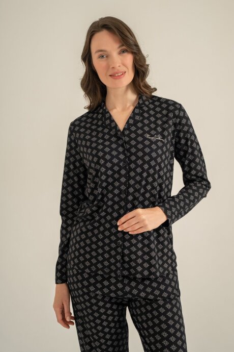 Pierre Cardin Kadın Pamuklu Siyah Nakışlı Gömlek Pijama Takımı PC9290-S-V1 - 6