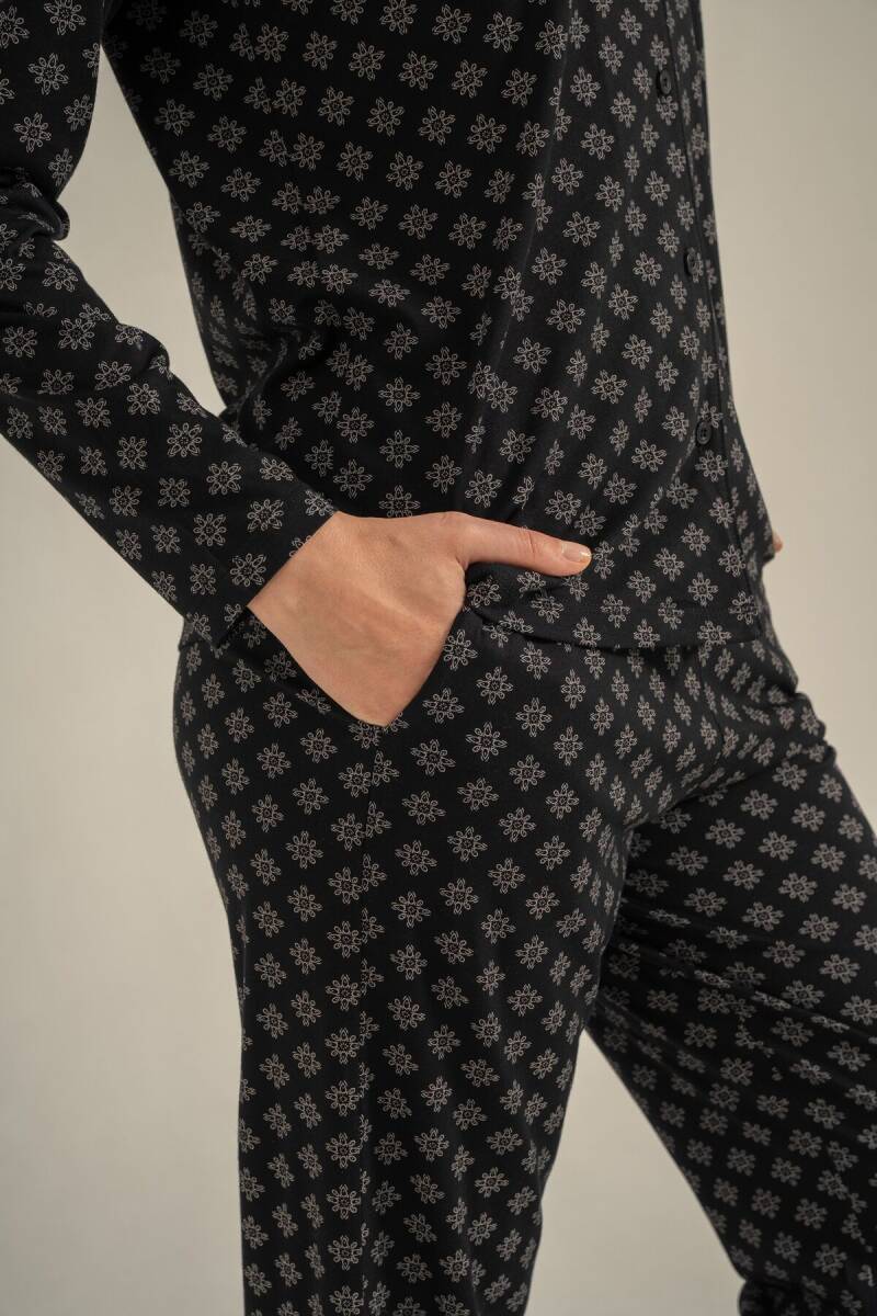 Pierre Cardin Kadın Pamuklu Siyah Nakışlı Gömlek Pijama Takımı PC9290-S-V1 - 5