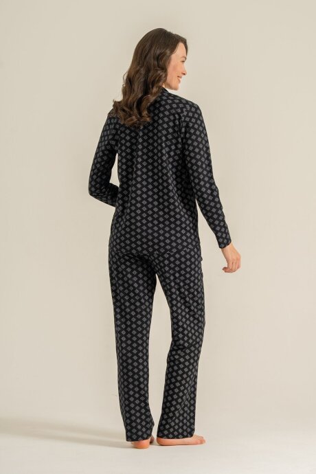 Pierre Cardin Kadın Pamuklu Siyah Nakışlı Gömlek Pijama Takımı PC9290-S-V1 - 4