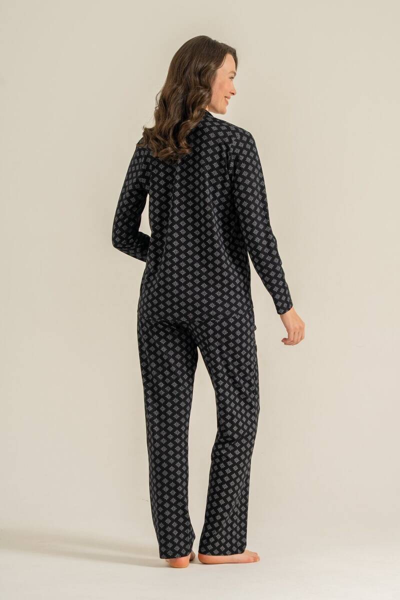 Pierre Cardin Kadın Pamuklu Siyah Nakışlı Gömlek Pijama Takımı PC9290-S-V1 - 4