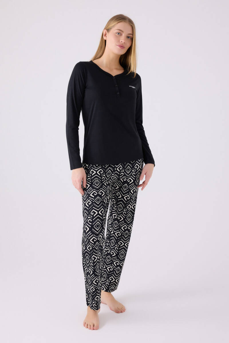 Pierre Cardin Kadın Hakim Yaka Pigment Baskılı Kışlık Regular Fit Siyah Pijama Takımı PC8871-S-V1 - 3
