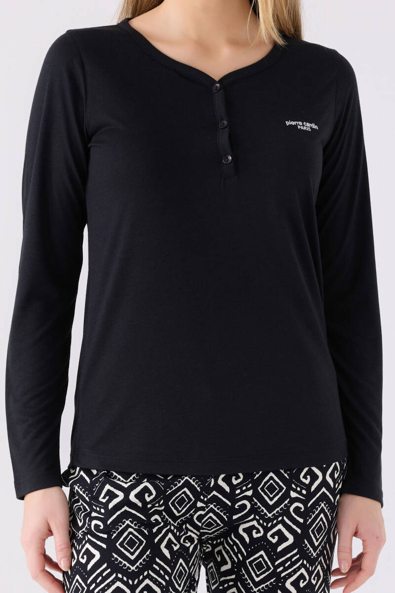 Pierre Cardin Kadın Hakim Yaka Pigment Baskılı Kışlık Regular Fit Siyah Pijama Takımı PC8871-S-V1 - 4
