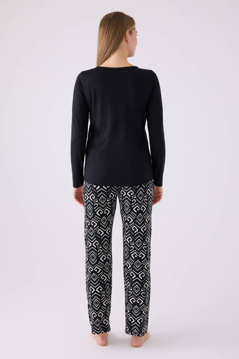 Pierre Cardin Kadın Hakim Yaka Pigment Baskılı Kışlık Regular Fit Siyah Pijama Takımı PC8871-S-V1 - 5