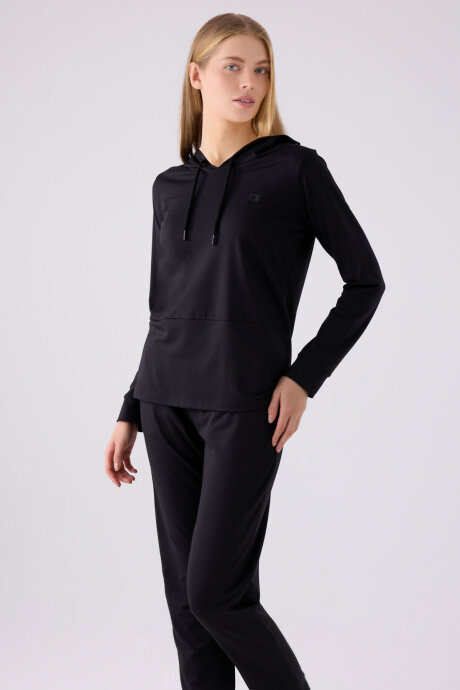 Pierre Cardin Kadın Pamuklu Kapüşonlu Pigment Baskılı Kışlık Regular Fit Siyah Pijama Takımı PC8923-S-V2 - 3