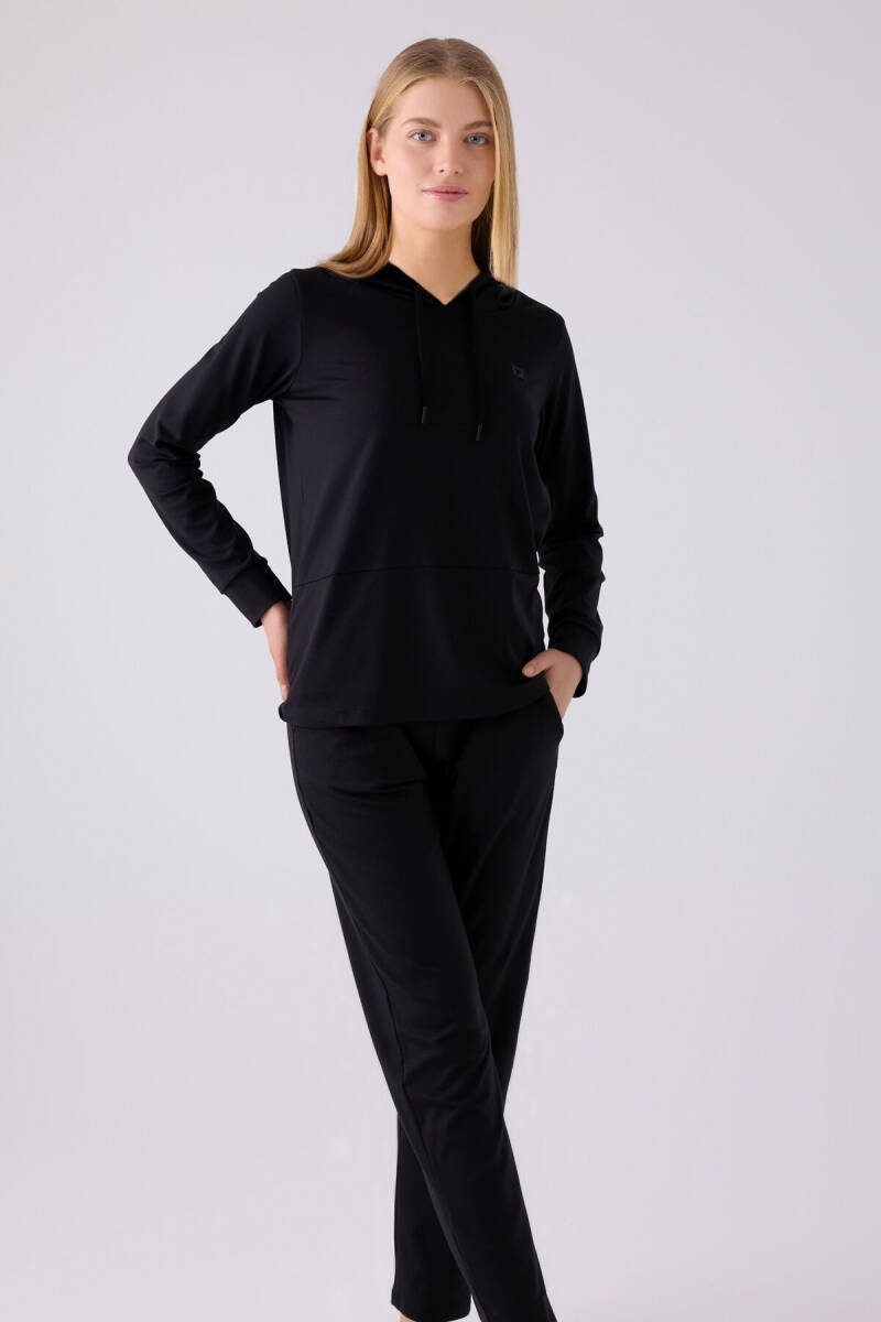 Pierre Cardin Kadın Pamuklu Kapüşonlu Pigment Baskılı Kışlık Regular Fit Siyah Pijama Takımı PC8923-S-V2 - 4