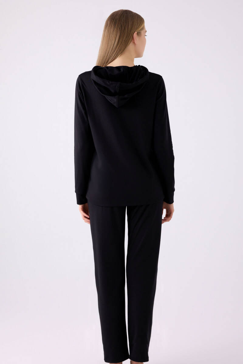 Pierre Cardin Kadın Pamuklu Kapüşonlu Pigment Baskılı Kışlık Regular Fit Siyah Pijama Takımı PC8923-S-V2 - 5