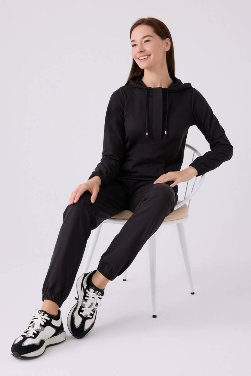 Pierre Cardin Kadın Pamuklu Kapüşonlu Pigment Baskılı Kışlık Regular Fit Siyah Pijama Takımı PC8924-S-V1 - 3