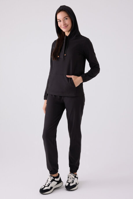 Pierre Cardin Kadın Pamuklu Kapüşonlu Pigment Baskılı Kışlık Regular Fit Siyah Pijama Takımı PC8924-S-V1 - 4