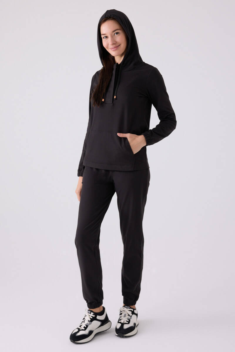 Pierre Cardin Kadın Pamuklu Kapüşonlu Pigment Baskılı Kışlık Regular Fit Siyah Pijama Takımı PC8924-S-V1 - 4