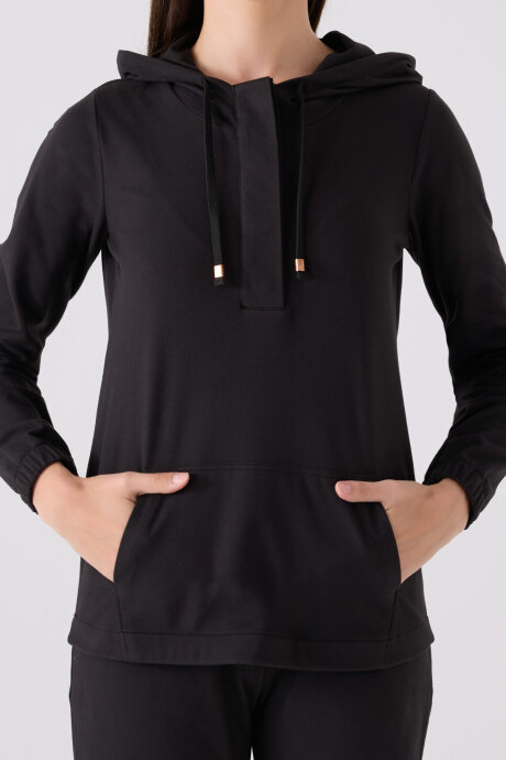 Pierre Cardin Kadın Pamuklu Kapüşonlu Pigment Baskılı Kışlık Regular Fit Siyah Pijama Takımı PC8924-S-V1 - 5