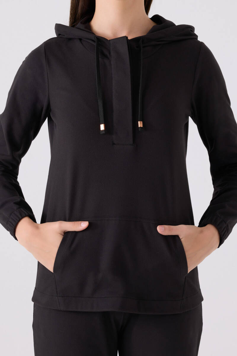 Pierre Cardin Kadın Pamuklu Kapüşonlu Pigment Baskılı Kışlık Regular Fit Siyah Pijama Takımı PC8924-S-V1 - 5