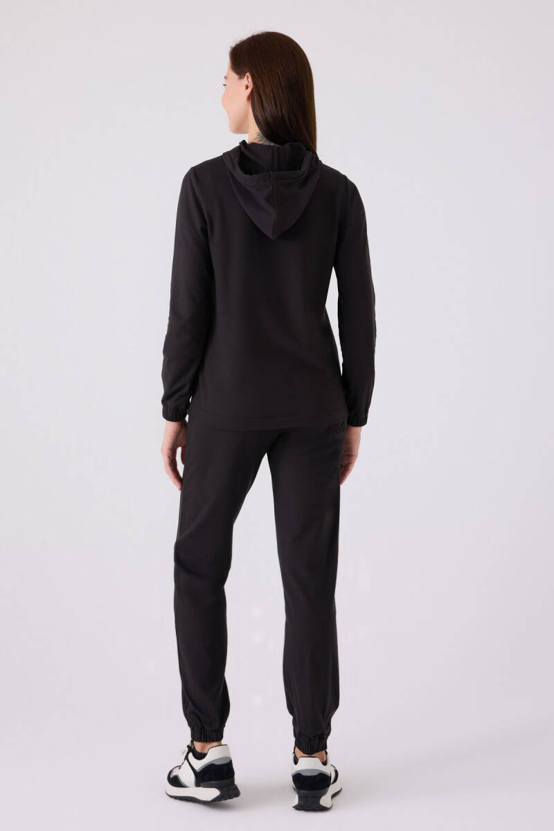 Pierre Cardin Kadın Pamuklu Kapüşonlu Pigment Baskılı Kışlık Regular Fit Siyah Pijama Takımı PC8924-S-V1 - 6