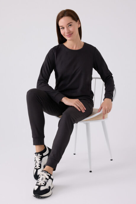 Pierre Cardin Kadın Pamuklu Bisiklet Yaka Pigment Baskılı Kışlık Regular Fit Gri Pijama Takımı PC8925-S-V2 - 3