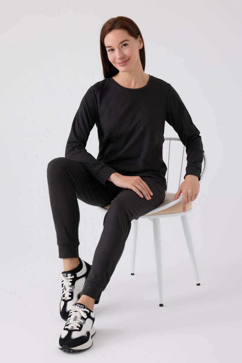 Pierre Cardin Kadın Pamuklu Bisiklet Yaka Pigment Baskılı Kışlık Regular Fit Gri Pijama Takımı PC8925-S-V2 - 3