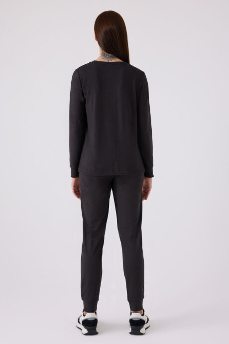 Pierre Cardin Kadın Pamuklu Bisiklet Yaka Pigment Baskılı Kışlık Regular Fit Gri Pijama Takımı PC8925-S-V2 - 5