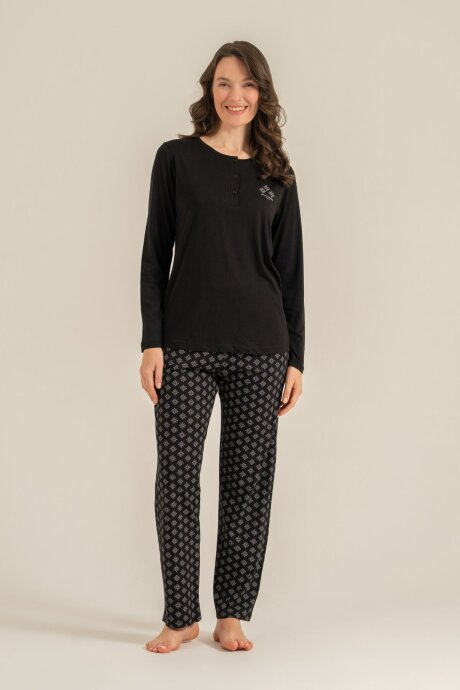 Pierre Cardin Kadın Pamuklu Siyah Uzun Kol Pijama Takım PC9289-S-V1 - 8
