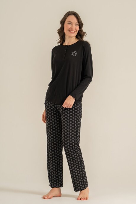Pierre Cardin Kadın Pamuklu Siyah Uzun Kol Pijama Takım PC9289-S-V1 - 7