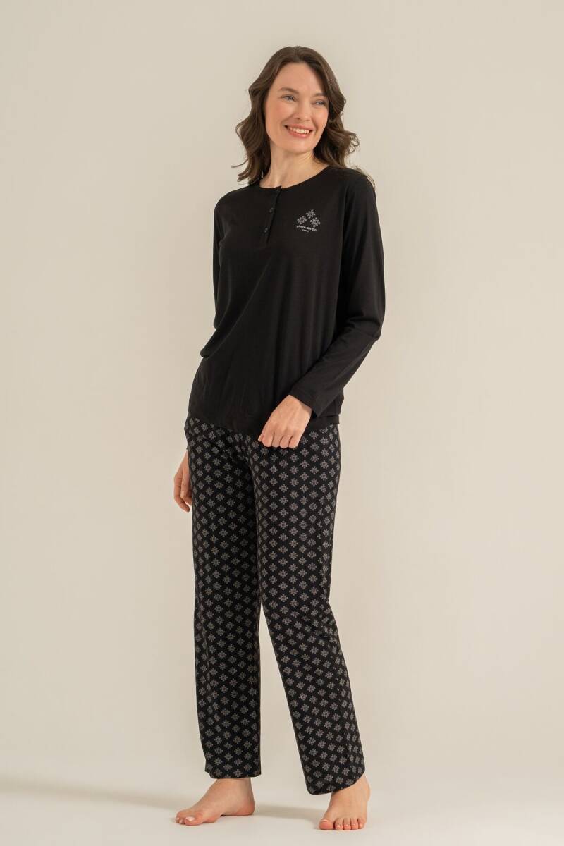 Pierre Cardin Kadın Pamuklu Siyah Uzun Kol Pijama Takım PC9289-S-V1 - 7