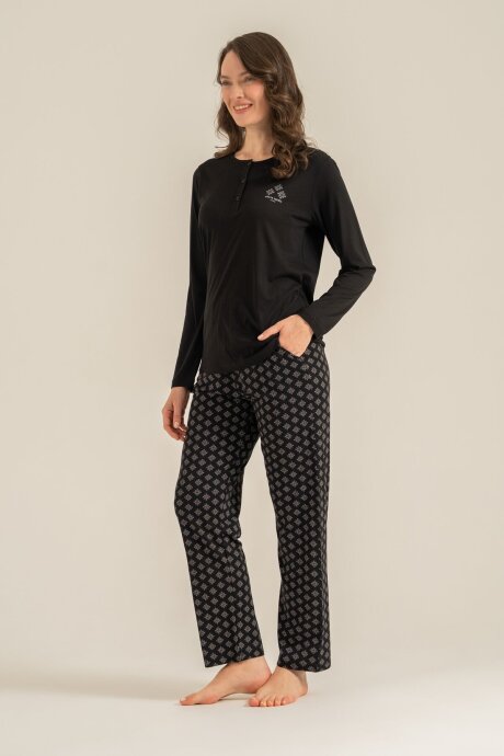 Pierre Cardin Kadın Pamuklu Siyah Uzun Kol Pijama Takım PC9289-S-V1 - 3