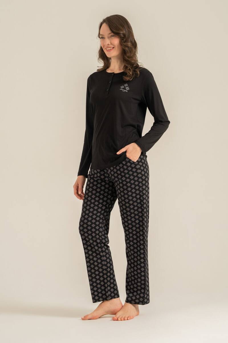 Pierre Cardin Kadın Pamuklu Siyah Uzun Kol Pijama Takım PC9289-S-V1 - 3